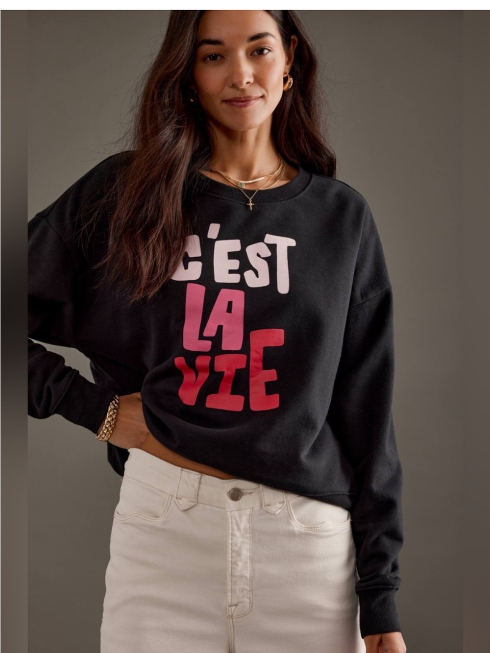 Maeve x Jordan Sondler C’est La Vie Graphic Sweatshirt Black Size Small - Picture 2 of 7